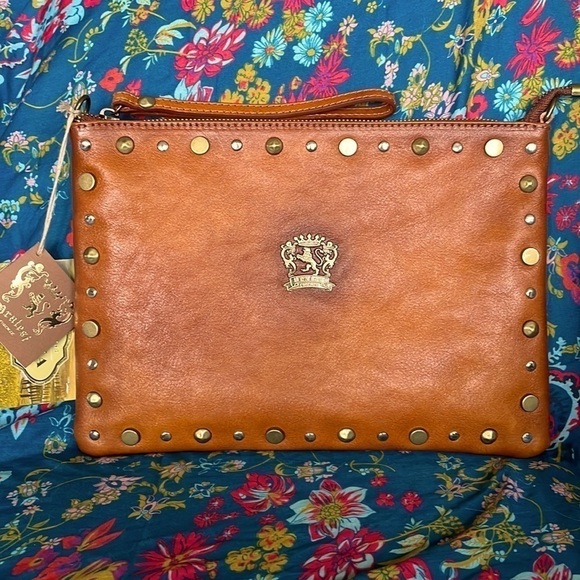 Brand New Pratesi Firenze Genuine Italian Leather Studded Zip Crossbody Purse